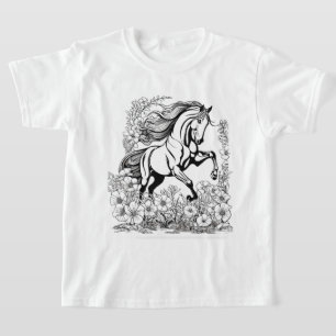 Schönes Aufzuchtpferd & Blumen bemalen ein T-Shirt