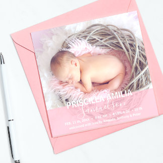 Schönes Baby Birth Ankündigung Pink FOTO