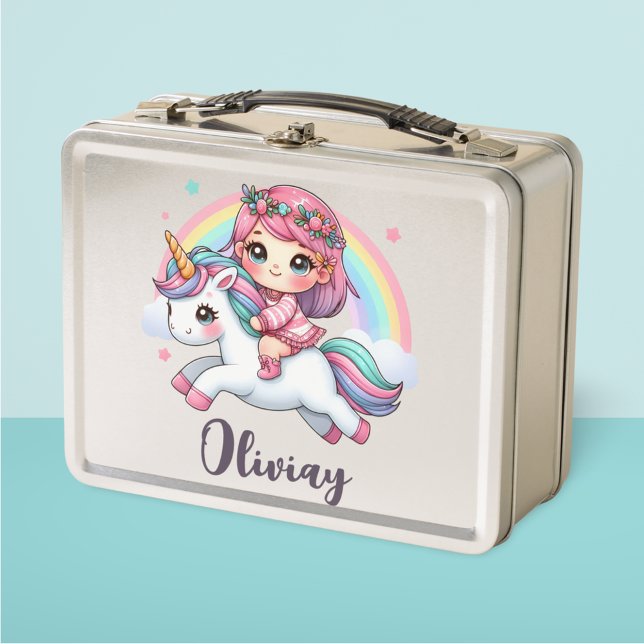Schönes Baby Girl on Unicorn Metall Brotdose (Von Creator hochgeladen)