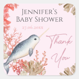 Schönes Baby Narwhal seashell Baby Dusche Danke Quadratischer Aufkleber