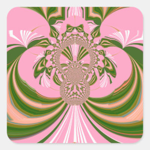 Schönes Baby rosa grün und weiß Kaleidoskop Quadratischer Aufkleber