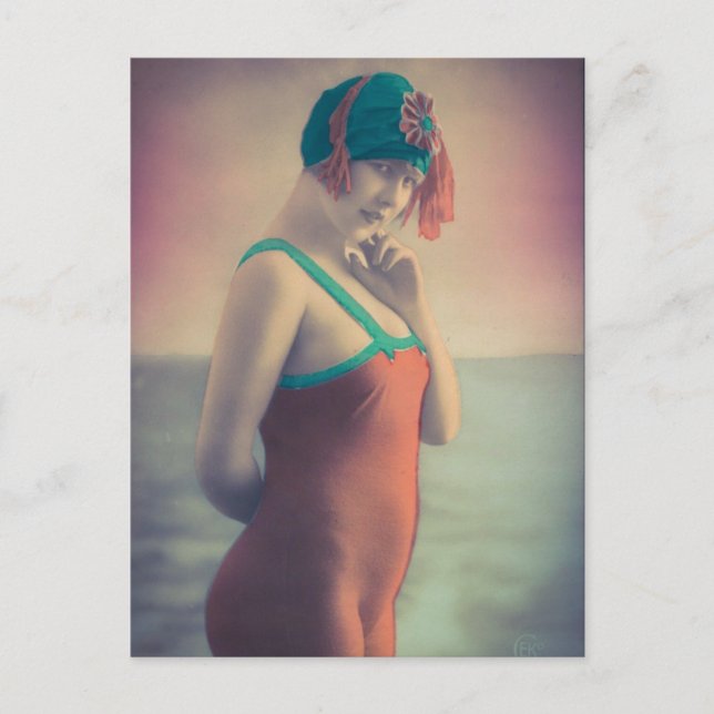 Schönes Bad !! Flapper Girl Risque aus den 1920er  Postkarte (Vorderseite)