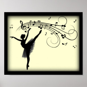 Schönes Ballerina-Tanz mit gelber Musik Poster