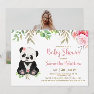 Schönes Bärenrot Rosa Blumenbraun Baby Dusche Foto Einladung