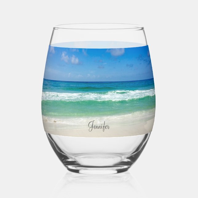 Schönes Beach House Custom Ocean Fotografy Weinglas Ohne Stiel (Vorderseite)