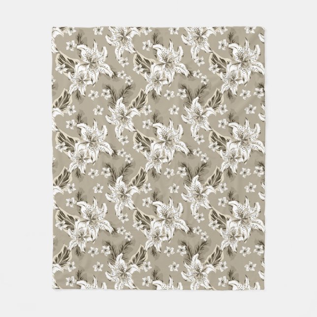Schönes beige Blume Muster Fleecedecke (Vorderseite)