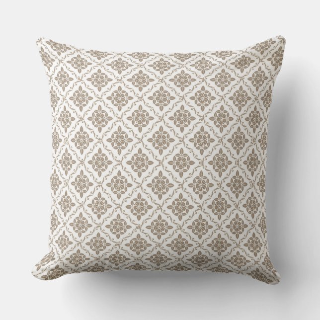 Schönes Beige Damask Reversible Kissen (Vorderseite)