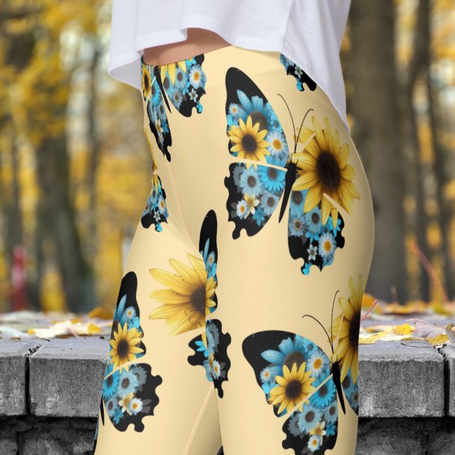 Schönes Beige-Gelb-Schmetterling-Blume-Muster Leggings (Butterfly Flowers on Beige Leggings)
