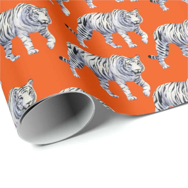 Schönes Bengalisches Weißes Tiger Orange Rotes Mus Geschenkpapier (Rolleneckpunkt)