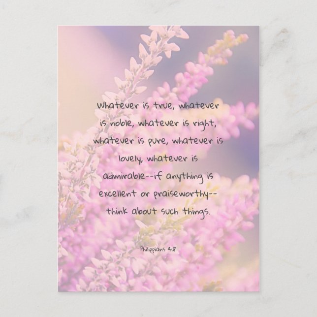 Schönes Bibelverse Zitat mit rosa Blume Postkarte (Vorderseite)