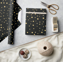 Schönes Black and Gold Starry Sky Star Muster Geschenkpapier