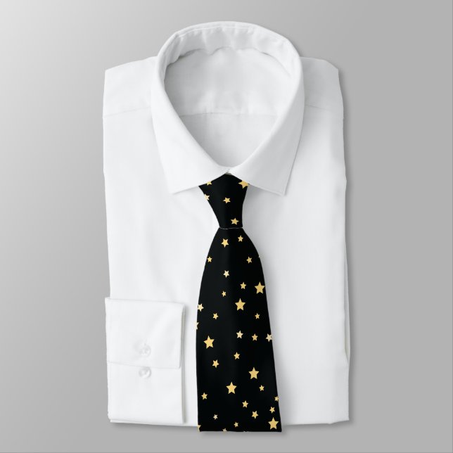 Schönes Black and Gold Starry Sky Star Muster Krawatte (Gebunden)