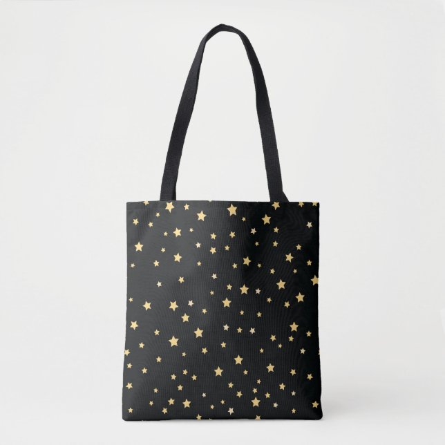Schönes Black and Gold Starry Sky Star Muster Tasche (Vorderseite)