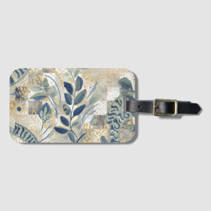 Schönes Blätter-Muster, Blau Gold Beige Gepäckanhänger