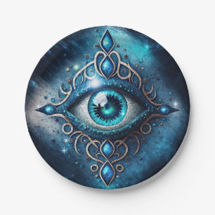 Schönes Blau Alle sehen Auge Illuminati Pappteller