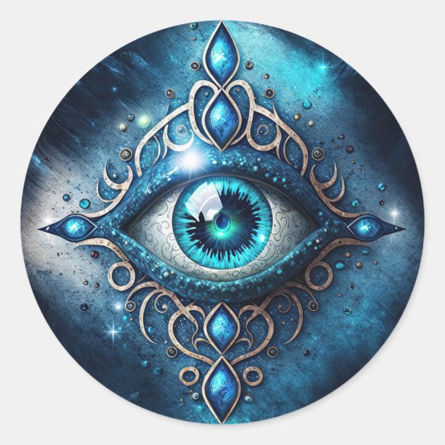 Schönes Blau Alle sehen Auge Illuminati Runder Aufkleber (Vorderseite)