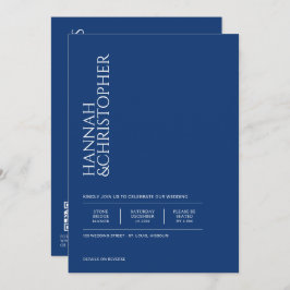 Schönes Blau mit Details & QR Code Hochzeit Einladung