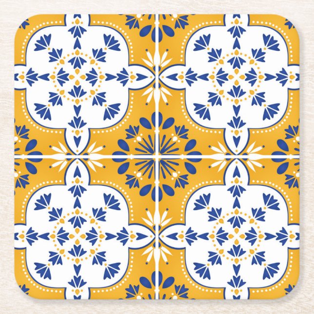 Schönes Blau und gelb Portugiesisch Azulejo Rechteckiger Pappuntersetzer (Vorderseite)