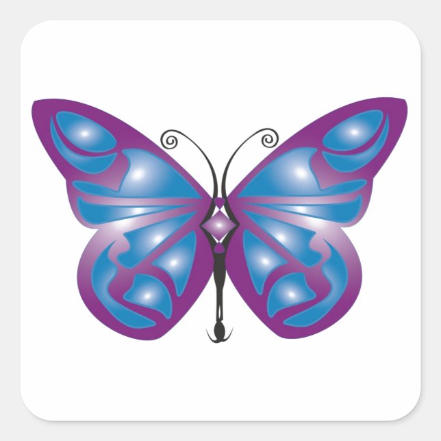 Schönes Blau und Lila Schmetterlingsdesign Quadratischer Aufkleber (Vorderseite)