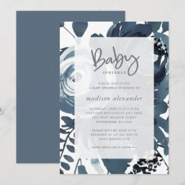 Schönes Blau und Weiß Blütenbaby Sprinkle Einladung