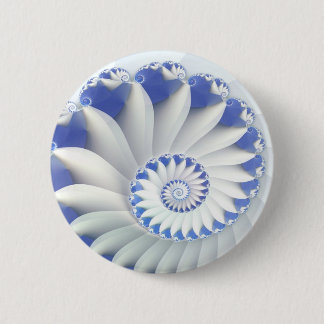 Schönes Blau und Weiß Meer Muschel Feines Fraktal  Button