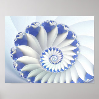 Schönes Blau und Weiß Meer Muschel Feines Fraktal  Poster
