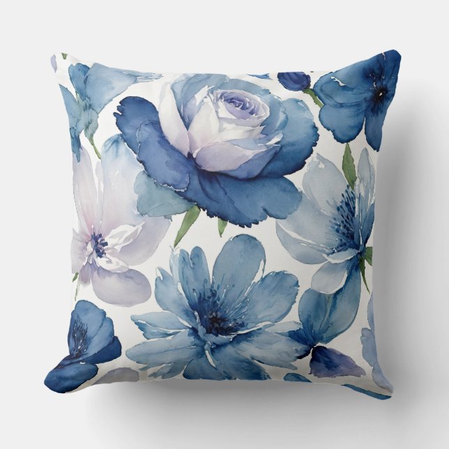 Schönes Blau und Weiße Blüten Kissen (Vorderseite)