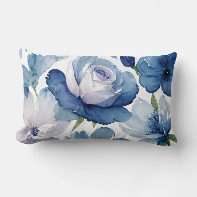 Schönes Blau und Weiße Blüten Lendenkissen (Vorderseite)
