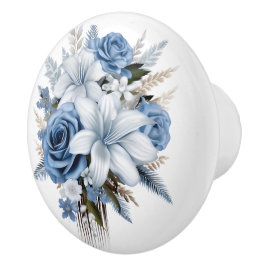 Schönes Blau und Weiße Rosen Lilies Keramikknauf