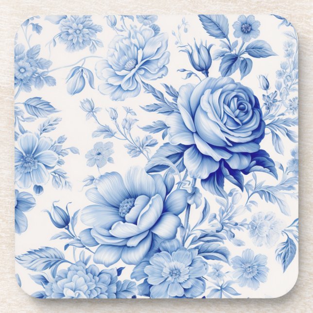 Schönes Blau & Weiße Rosen & Wildblumen Getränkeuntersetzer (Vorderseite)