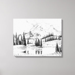 Schönes Bleistift-Zeichnen vom Mount Rainier Leinwanddruck