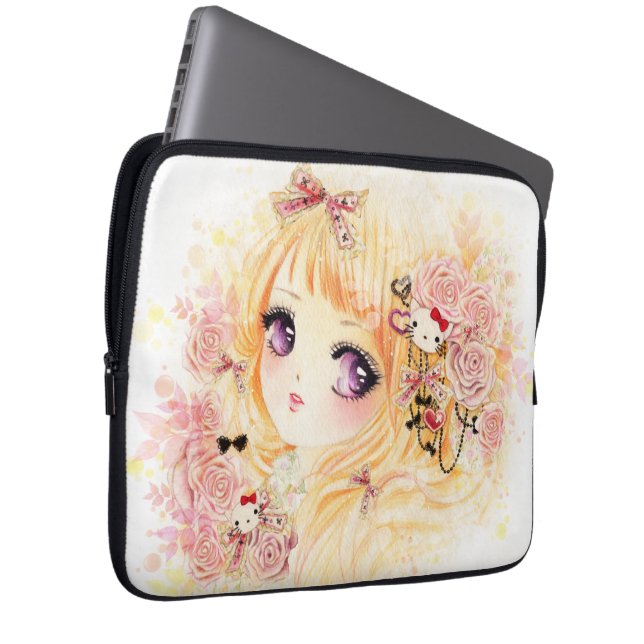 Schönes blondes Mädchen mit Rosen Laptopschutzhülle (Vorne Rechts)