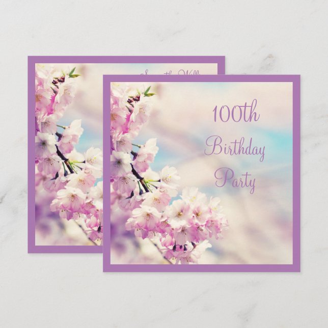 Schönes Blossom 100. Geburtstag Einladung (Vorne/Hinten)