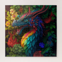 Schönes Blue Floral Dragon Puzzle