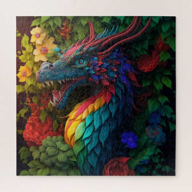 Schönes Blue Floral Dragon Puzzle (Vertikal)