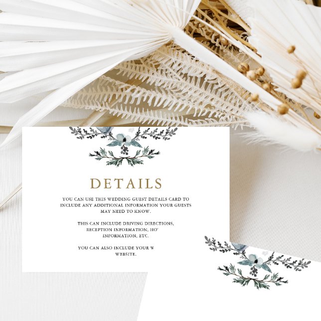 Schönes Blue Foliage Wedding Gast Detail Begleitkarte (Von Creator hochgeladen)