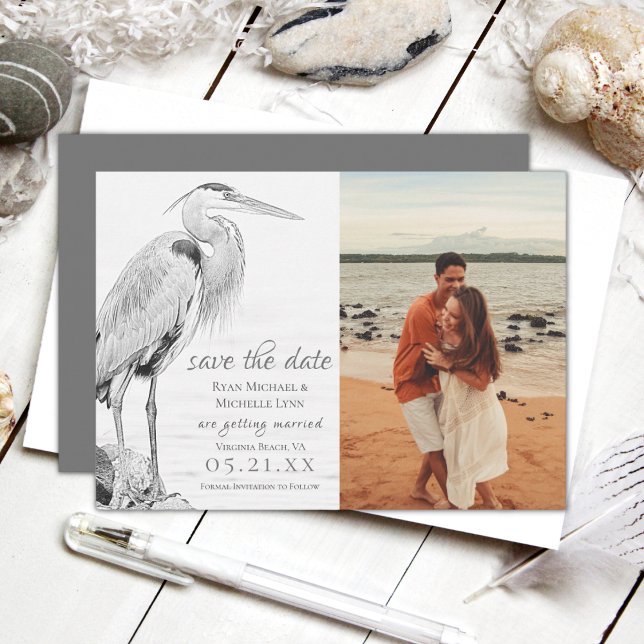 Schönes Blue Heron Water Bird Wedding Foto Save The Date (Von Creator hochgeladen)