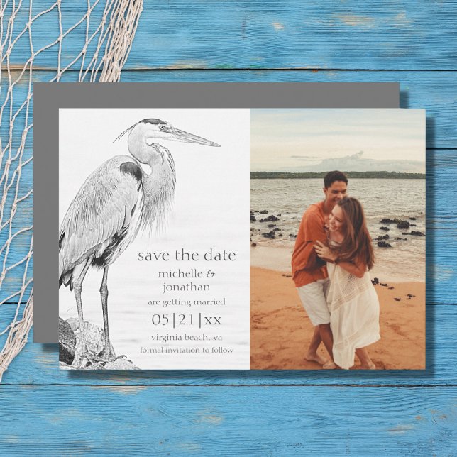 Schönes Blue Heron Water Bird Wedding Foto Save The Date (Von Creator hochgeladen)