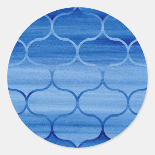Schönes Blue Watercolor Ogee Design Runder Aufkleber