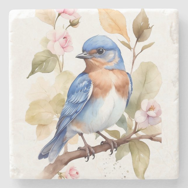 Schönes Bluebird Wasserfarbenbild Steinuntersetzer (Vorderseite)