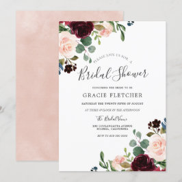 Schönes Blume-Brautparty für Blush & Burgund Einladung