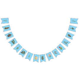 Schönes Blumenbanner auf blauem Hintergrund Wimpelkette