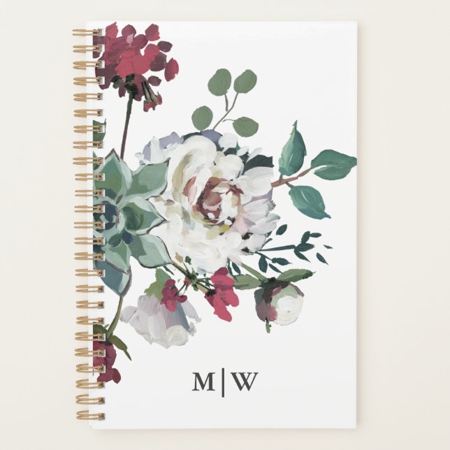 Schönes BlumenBouquet mit Monogramm Planer (Vorderseite)