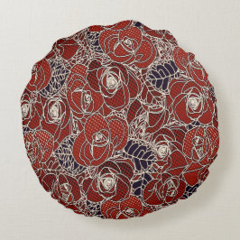 Schönes Blumendesign in Rot, Elfenbein und Blau Rundes Kissen