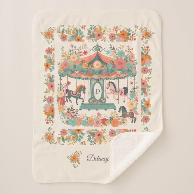 Schönes, blumengeschmücktes Pferd Custom Monogram Sherpadecke (Vorderseite)