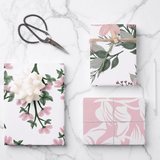Schönes Blumenmuster Geschenkpapier Set (Vorderseite)