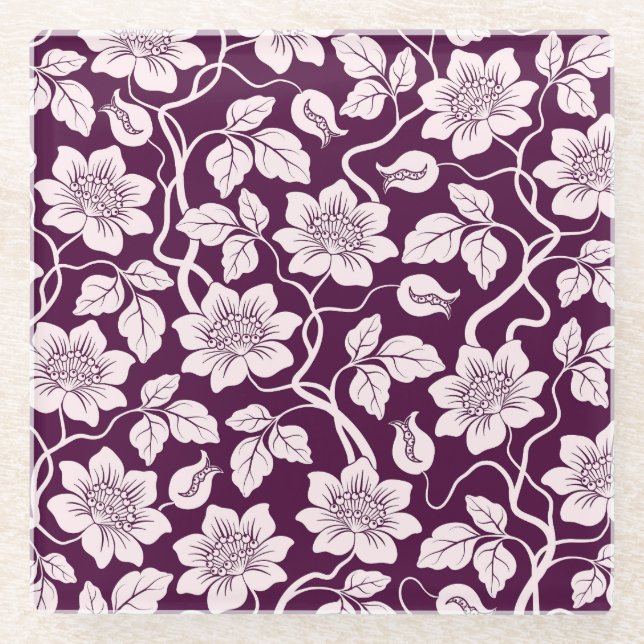 Schönes Blumenmuster Glasuntersetzer (Vorderseite)