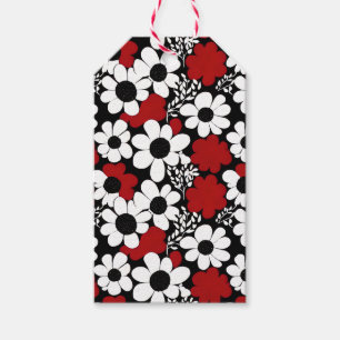 Schönes Blumenmuster in Rot, Schwarz und Weiß Geschenkanhänger