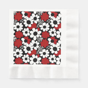 Schönes Blumenmuster in Rot, Schwarz und Weiß Serviette