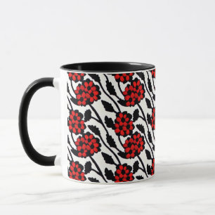 Schönes Blumenmuster in Rot, Schwarz und Weiß Tasse